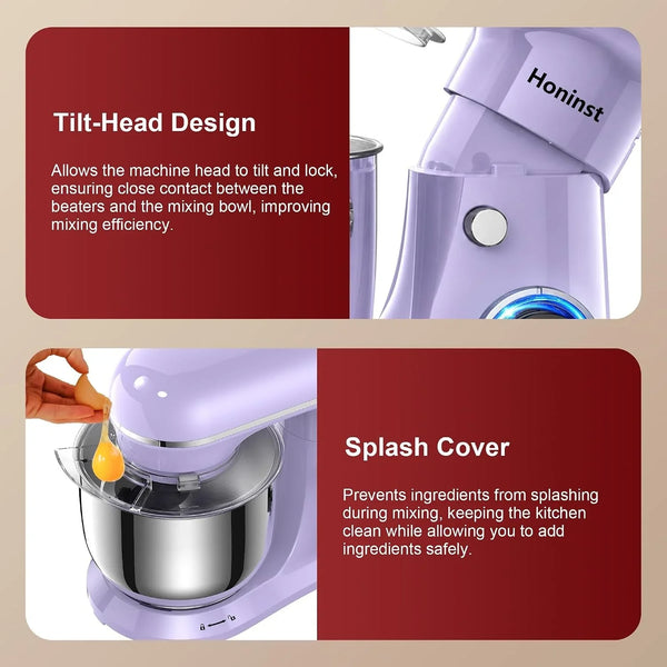 4QT Electric Stand Mixer, 10-Speed Tilt-Head Compact Kitchen Mixer | Multiple Stylish Colors | Food Mixer with Dough Hook & Beater & Whisk | for Cake & Bread | Dishwasher-Safe | Purple6