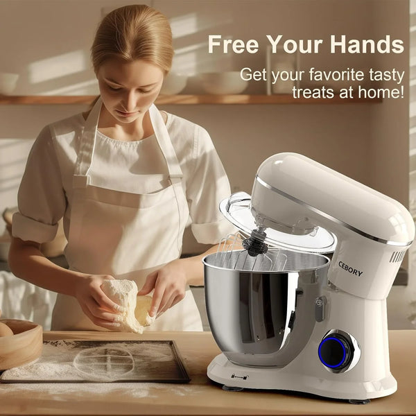 3-IN-1 Electric Stand Mixer, 6.5QT Bowl 660W 10-Speed Kitchen Mixer, Household Food Mixers Include Dough Hook, Beater and Whisk, Bread Cake Mixer for Baking and Most Home Cooks, Almond Cream6