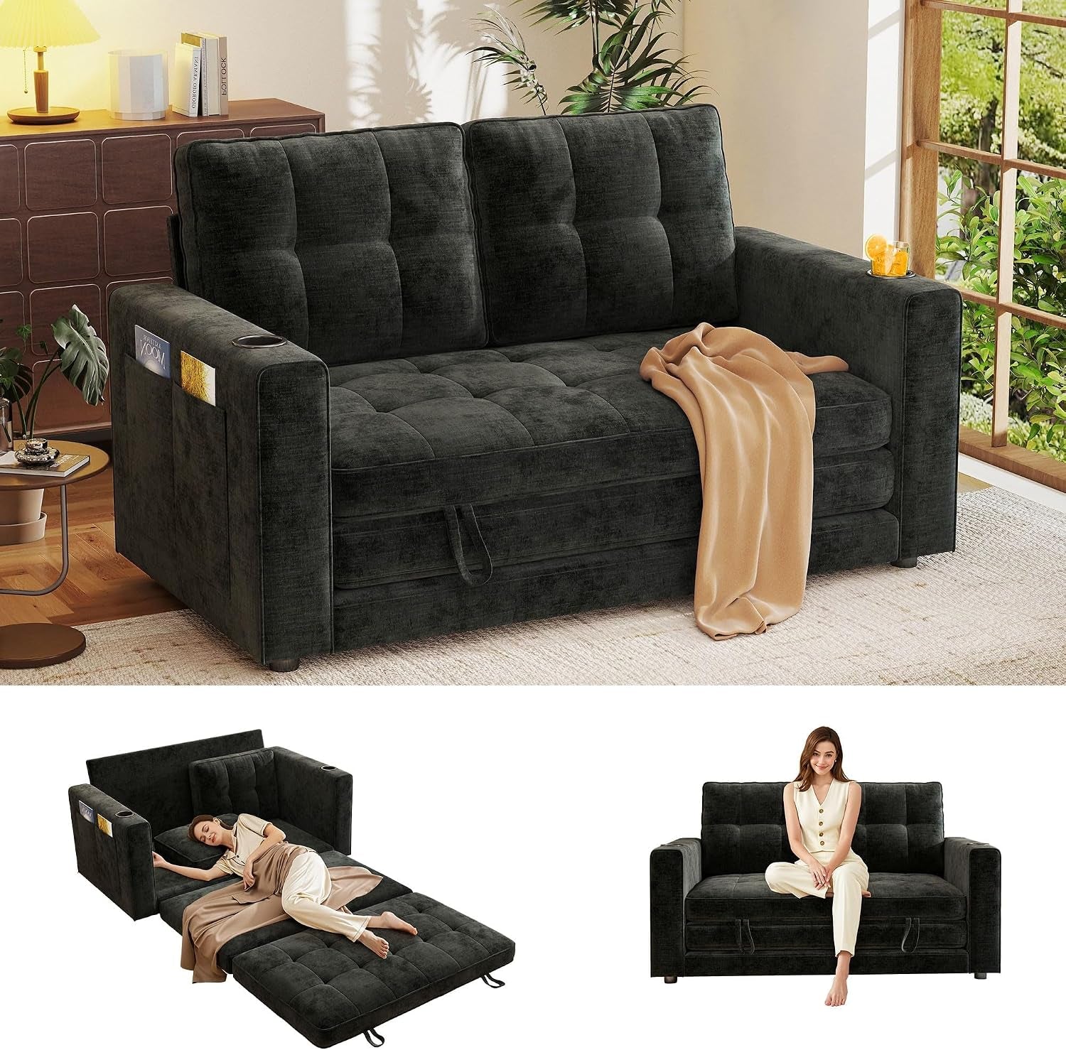 55-convertible-folding-sofa-bed-pull-out-couch-love-seat-sleeper-bed-small-fold-out-loveseat-sleeper-with-cup-holder-and-pillow-for-small-space-bedroom-lounge-dorm-living-roomblack-chenille