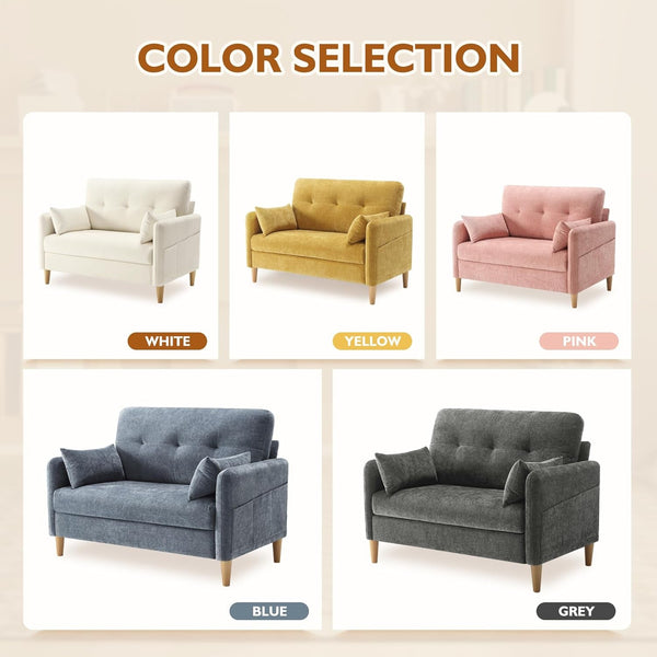 47" Small Sofa Couch for Bedroom, Soft Chenille Loveseat Mini Couch with Throw Pillow and Removable Cushion Cover for Small Spaces, Living Room, Apartment, Dorm, Office(Pink)5