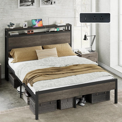 Queen Size Platform Bed Frame with Charging Station1