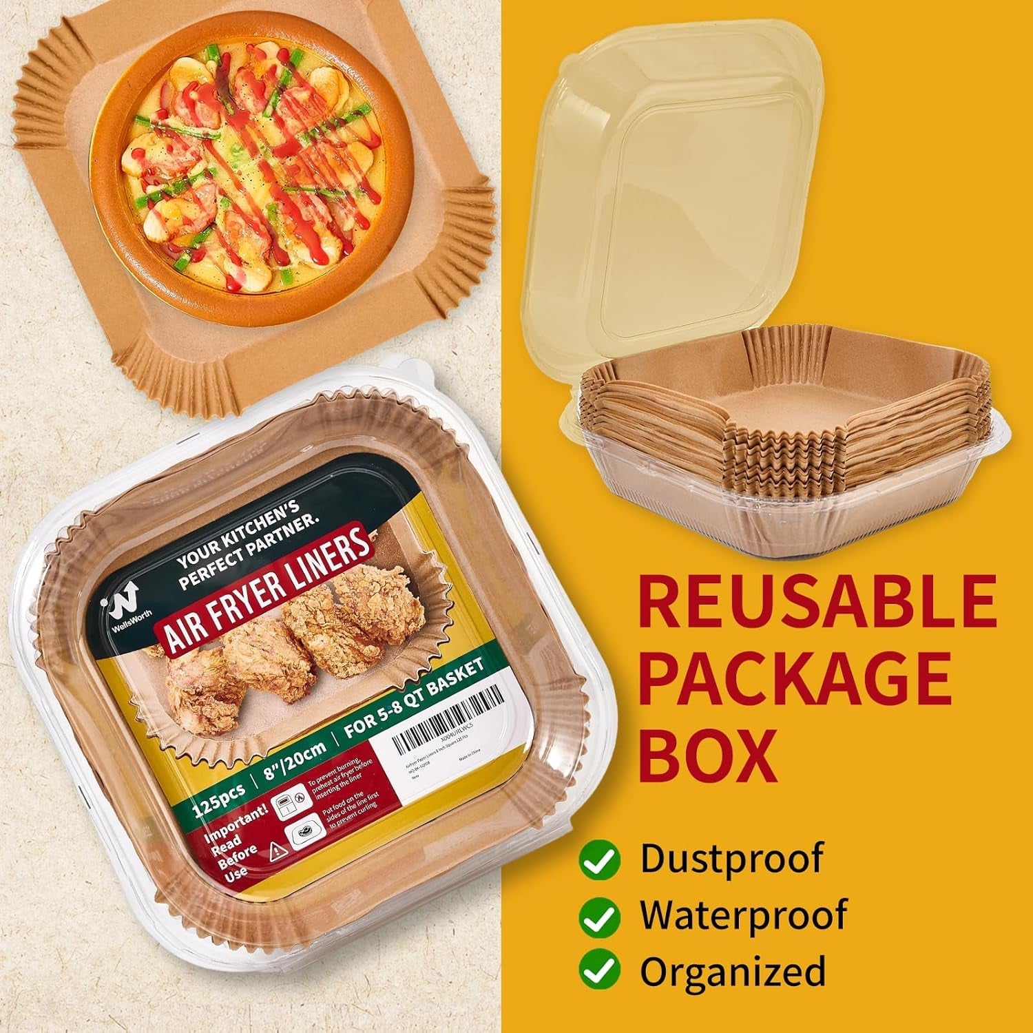 40gsm-air-fryer-paper-liners-125pcs-8-inch-disposable-parchment-paper-for-5-8-qt-basket-air-fryer-non-stick-oil-proof-heat-resistant-food-grade-for-cooking-roasting-frying-square-8