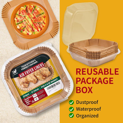 40GSM Air Fryer Paper Liners, 125Pcs 8 Inch Disposable Parchment Paper for 5-8 Qt Basket Air Fryer, Non-Stick Oil-Proof Heat Resistant Food Grade for Cooking, Roasting & Frying, Square 8"8
