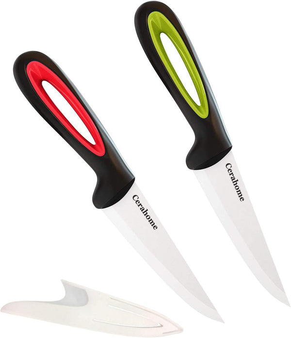 Ceramic Knife Super Sharp 4-Inch Utility Knife Fruit Paring Knife Set with Sheath, Kitchen Knives Sets for Cutting Boneless Meats, Sashimi, Fruits and Vegetables (Red+Green)1