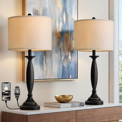 28" Modern Table Lamps Set of 2 for Living Room Bedroom, USB Ports1