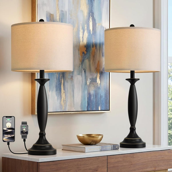 28" Modern Table Lamps Set of 2 for Living Room Bedroom, USB Ports1
