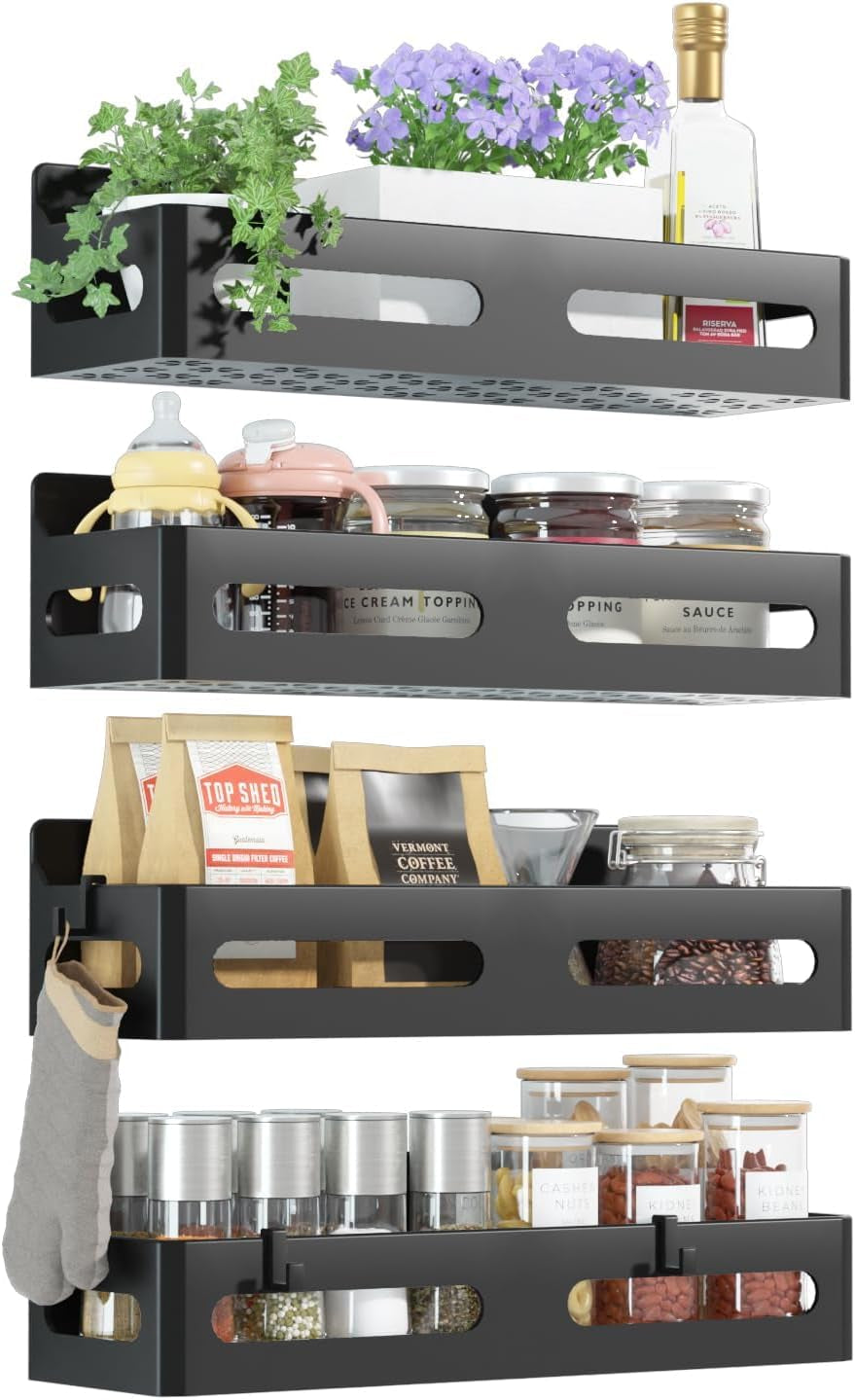 4-pack-magnetic-spice-rack-for-refrigerator-with-hooks-black
