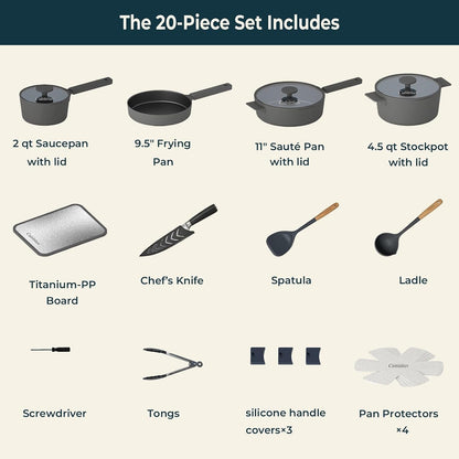 20-Piece Nonstick Cookware Set, Pots and Pans Set with Frying Pan, Saucepan, Sauté Pan & Stockpot, PFOS & PFOA Free, Induction Compatible, Oven & Dishwasher Safe, Grey2