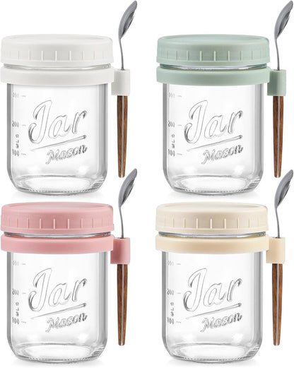 4 Pack Overnight Oats Containers with Lids and Spoons, 16 Oz Glass Mason Jars with Airtight Lids, Overnight Oats Jars for Milk, Cereal, Fruit1