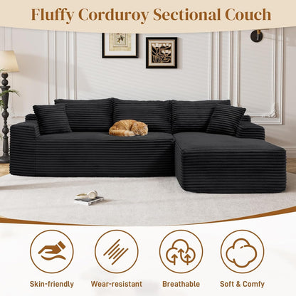 96" Boneless Cloud Sectional Couches for Living Room, Comfy Fluffy L Shaped Memory Foam Deep Seat Boneless Couch, Modular Sectional Sofa with Right Facing Chaise, Black3