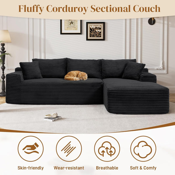 96" Boneless Cloud Sectional Couches for Living Room, Comfy Fluffy L Shaped Memory Foam Deep Seat Boneless Couch, Modular Sectional Sofa with Right Facing Chaise, Black3