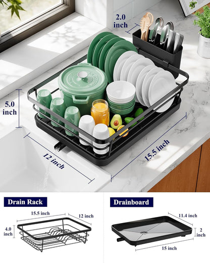 Dish Drying Rack for Kitchen Counter, 12''W X 15.5''L, Black5