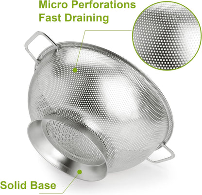 Colander Stainless Steel 3-Quart, Strainer Kitchen, Dishwasher Safe3