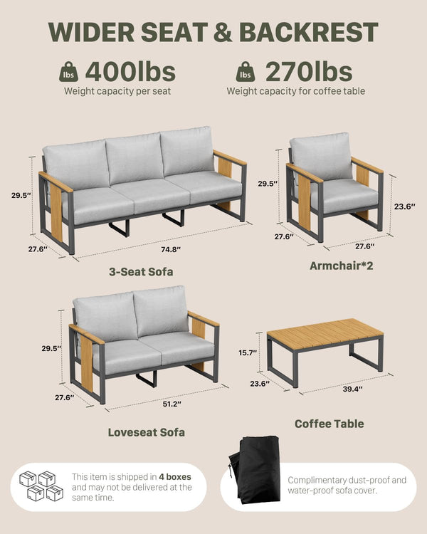 Outdoor Aluminum Patio Furniture Coffee Table All-Weather Outdoor Patio Sofa, Patio Sectional Furniture for Porch, Balcony, Deck, Backyard2