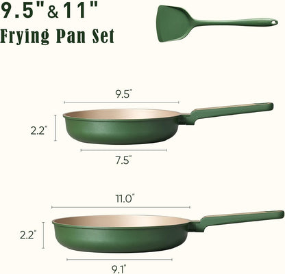 9.5'' and 11'' Nonstick Frying Pans Skillet, Nonstick Fry Pan Egg Pan Omelet Pans,Healthy & PFOA Free, Induction-Compatible, Dishwasher Safe & Includes Silicone Spatula，Green5