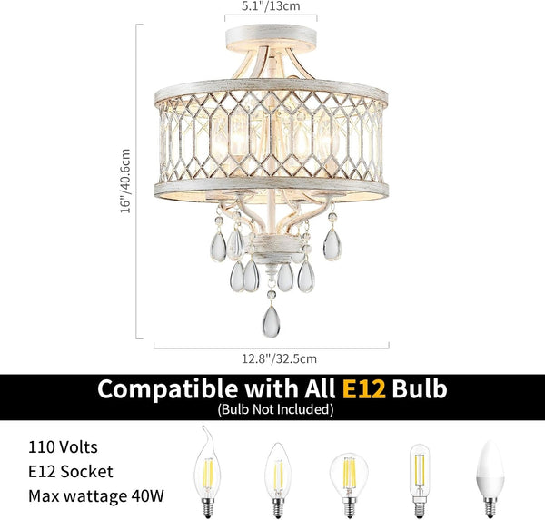 Crystal Ceiling Light Fixture, Modern Semi Flush Mount Ceiling Light, Farmhouse Crystal Chandeliers for Dining Room Light Fixture, Hallway Lighting Fixtures for Kitchen Bedroom Bathroom Foyer Entryway4