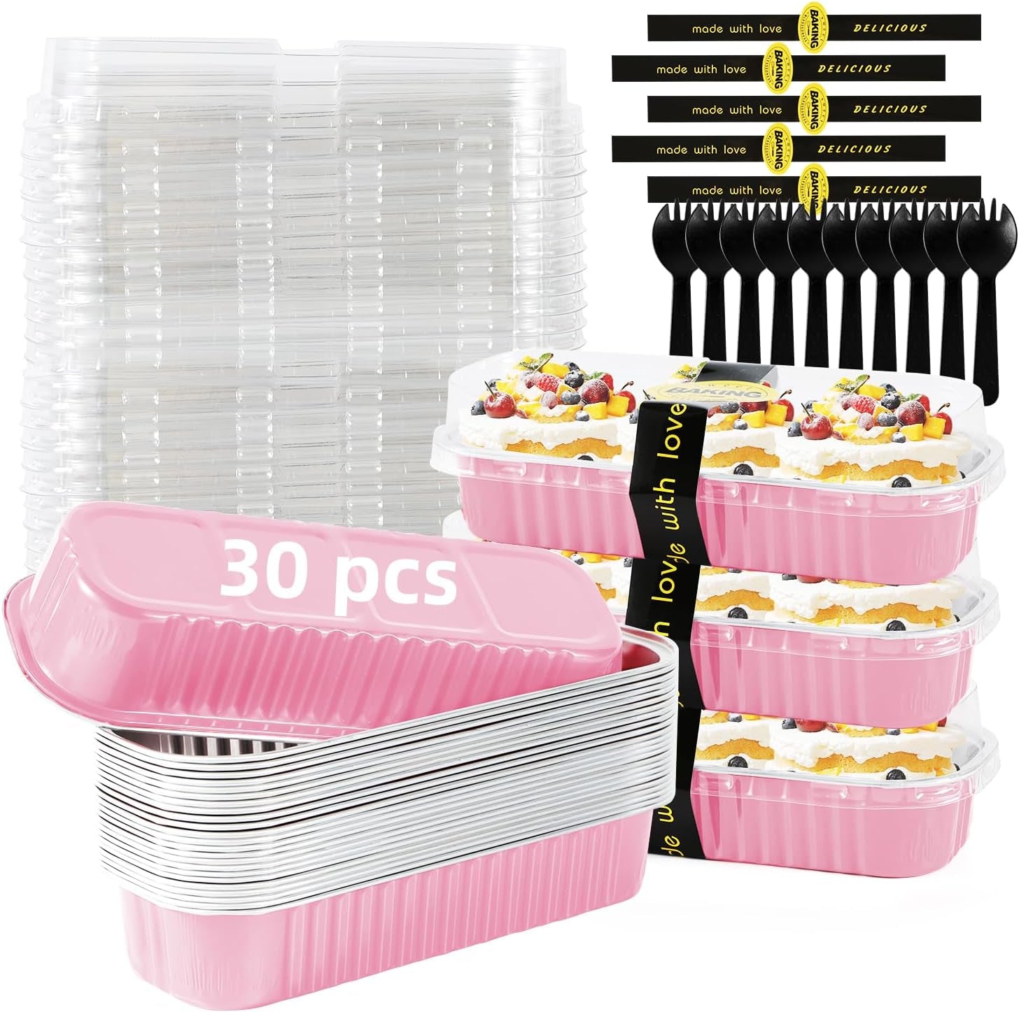 mini-loaf-pans-with-lids-and-spoons-sealing-sticker-6-8oz-cake-pans-for-baking-disposable-aluminum-foil-pink-red-cake-pan-30-pink