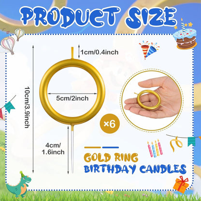 6 Pcs Gold Ring Birthday Candles Cartoon Characters Theme Cake Topper2