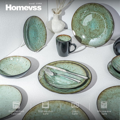 Stoneware Dinner Set Reactive Glaze (16Pc Set, Java Green)3