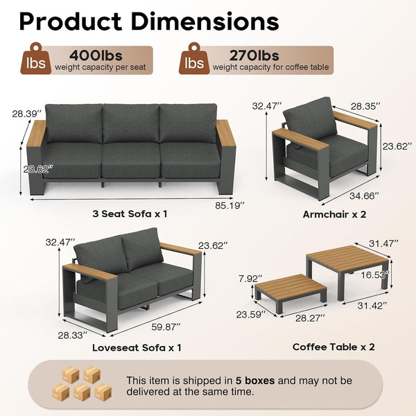 Patio Furniture Set for 7, ALL Aluminum Sofa, Thickened Cushions＆Frame7