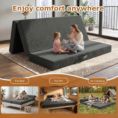 6 Inch Tri-Fold Memory Foam Mattress Queen Size, 5 in 1 Convertible Sofa Bed, Foldable Floor Futon Sleeper Couch with Washable Cover & High-Density Foam, Portable Guest Bed for Living Room6