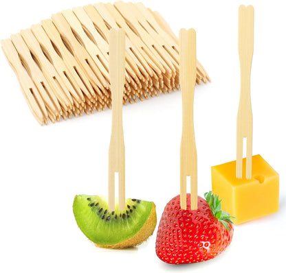 400PCS Bamboo Appetizer Forks, Fancy Toothpicks for Appetizers - 3.5 Inch | Mini Bamboo Forks for Charcuterie Boards Accessories, Disposable Wooden Cocktail Fork, Small Fruit Food Picks, Party Supplies1