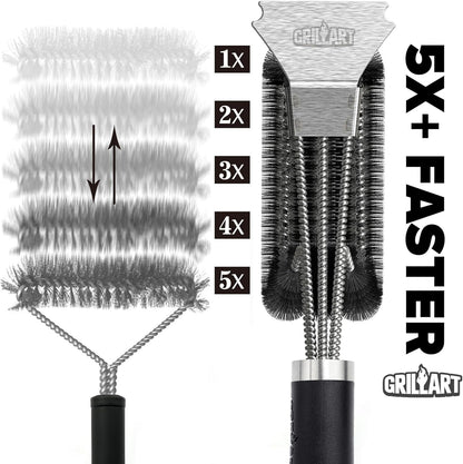 Grill Brush and Scraper BBQ Brush for Grill, Safe 18" Stainless Steel Woven Wire 3 in 1 Bristles Grill Cleaning Brush, BR-45163