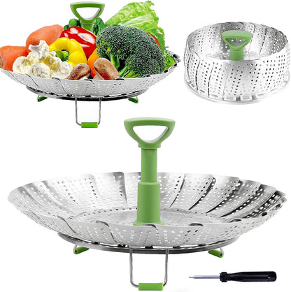 Vegetable Steamer Basket for Cooking Food, Stainless Steel Veggie Steam Basket for Pot, Folding Expandable Steaming Insert with Extendable Handle Fits Various Size Pot, 5.1" to 9"1