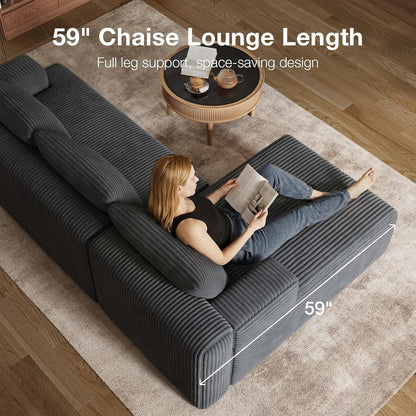L-Shape Boneless Couches for Living Room, Corduroy Dark Grey13
