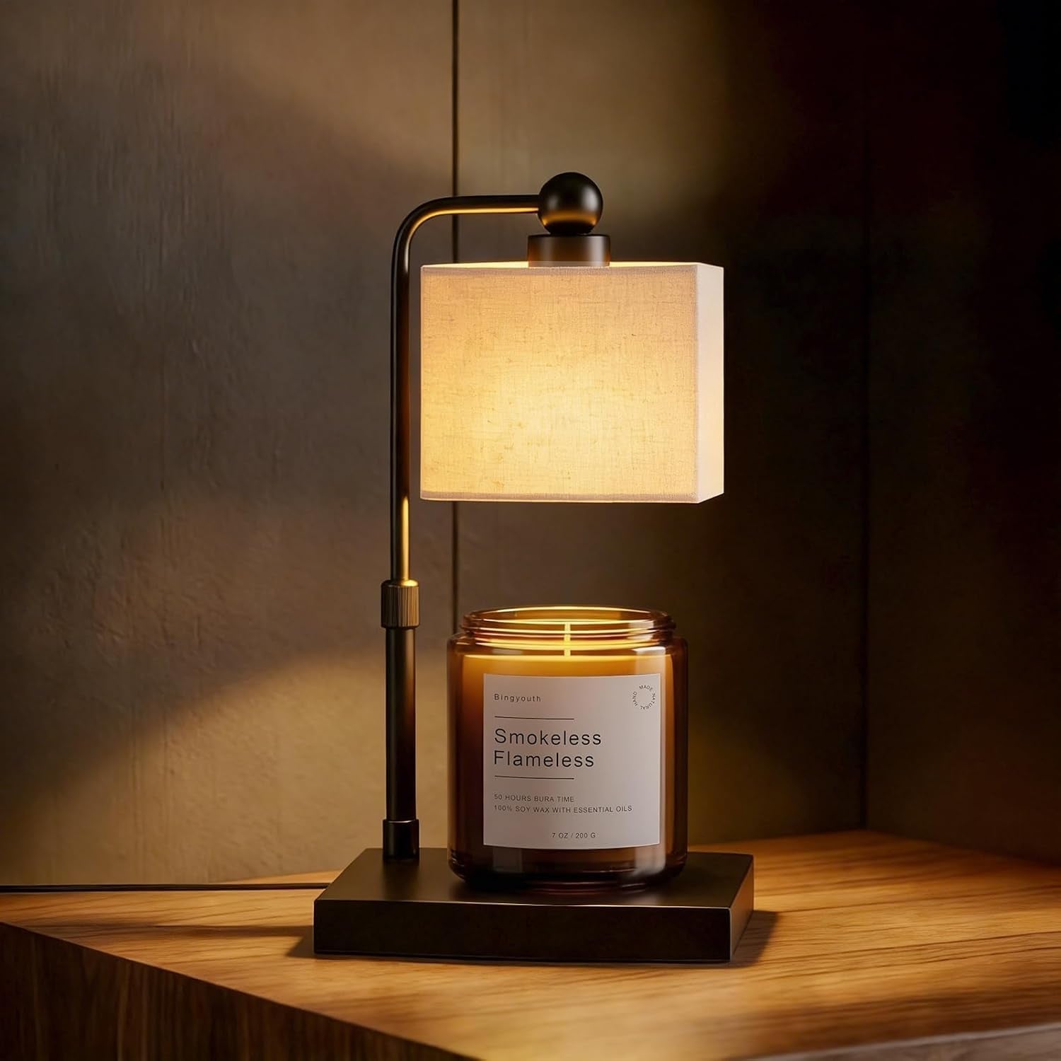 candle-warmer-lamp-with-timer-dimmable-adjustable-height-modern-farmhouse-linen-shade-black-candle-warming-lamp-for-up-to-6-inch-jar-candles-2-bulbs-included