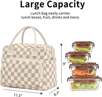 Lunch Bag Women Lunch Box for Women Adult Cute Insulated Lunch Bag Lager Cooler Lunch Tote Bags for Work Picnic (Beige-Brown Plaid)3