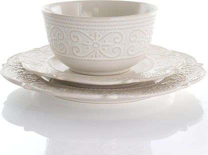 round Decorated Stoneware Scallop Embossed Dinnerware Dish Set, 16 Piece, Luna2