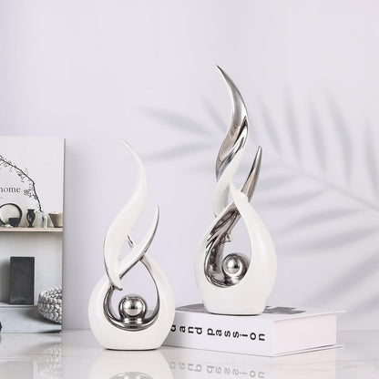 2 PCS White Silver Ceramic Statues for Home Decor Accents, Modern Abstract Art Sculptures, Elegant Tabletop Decorative Objects for Dining Room, Entryway, Tv Stand, Mantel, Coffee Table Centerpieces4