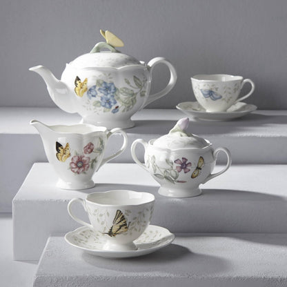 Butterfly Meadow Porcelain Teapot and Tea Cup Set, 9-Piece, 48Oz2