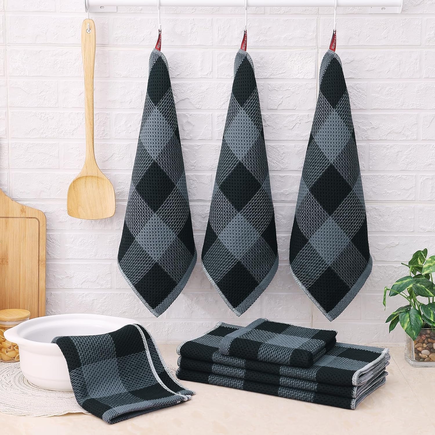 kitchen-towels-and-dishcloths-set-set-of-8-black-grey