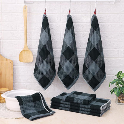 Kitchen Towels and Dishcloths Set, Set of 8, Black & Grey6