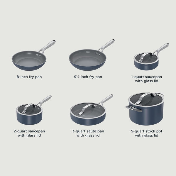 Ninja® Ceramic Pro 10-Pc Cookware Set, Pfas-Free, Midnight Blue, CW39010MM | Titanium-Infused Ceramic, 10-Year Nonstick Guarantee. No Lead, Cadmium. All Stovetops & Induction Compatible. Broil to 550°F.11