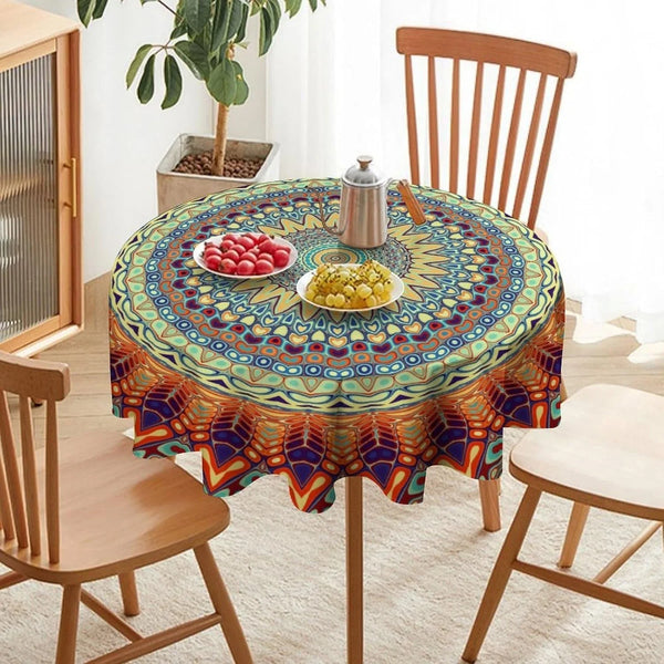 Boho round Tablecloth 36 Inches,Vintage Bohemian Circle Table Cloth,Waterproof Colorful Tablecloth for Home Kitchen Dining Party Patio Indoor and Outdoor Use5
