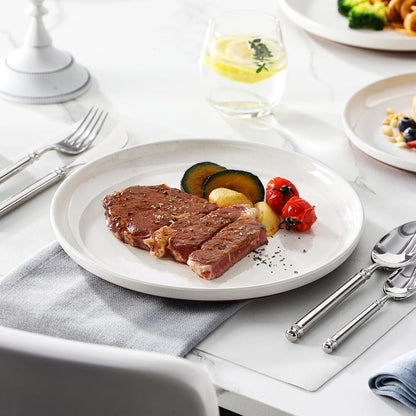 Plates and Bowls Sets, 12 Pieces Modern Stoneware Dinnerware Set for 4 Kitchen Dinner Set Ceramic Dishware Dishes Set Microwave and Dishwasher Safe, White, Series TARA8