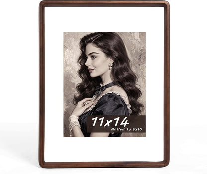 11X14 Picture Frame, Solid Walnut Wood Frame,Matted to 8X10 Photos1