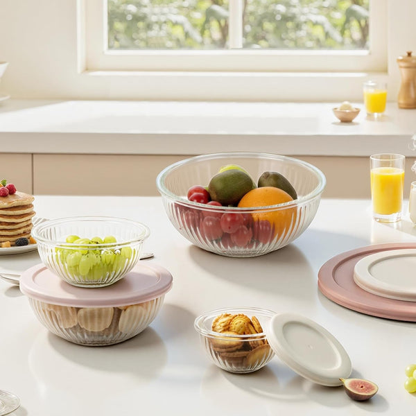 Glass Mixing Bowls with Lids Sets, 4 PCS Serving Bowls for Party or Kitchen6