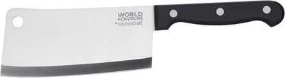 World of Flavours Chinese Meat Cleaver Knife, Fully Forged Stainless Steel, Chinese Chef'S Knife 14 Cm (5.5"), Silver/Black1