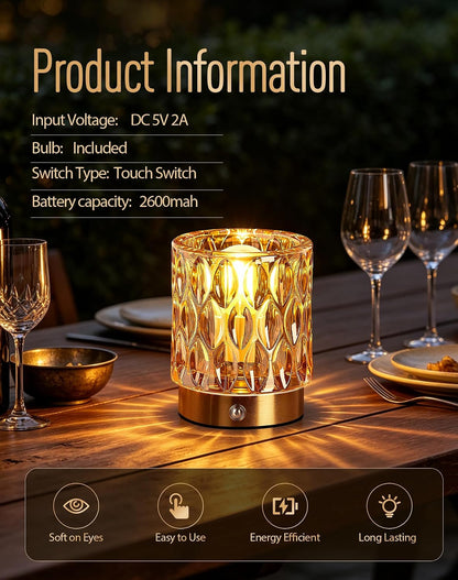 Cordless Mini Crystal Rechargeable Table Lamp No Plug with Touch Control4