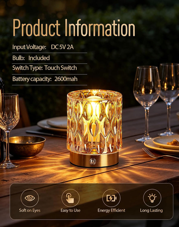 Cordless Mini Crystal Rechargeable Table Lamp No Plug with Touch Control4
