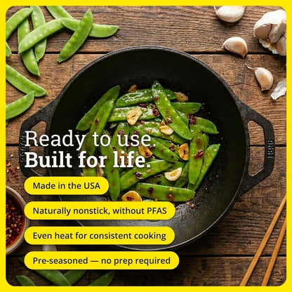 Pre-Seasoned Cast Iron Stir Fry Mini Wok, Pfas-Free, 9 Inches | Pfas-Free Cast Iron Wok for Stir Fry, Searing & Everyday Cooking, Oven & Stovetop Safe, Non-Toxic & Durable5