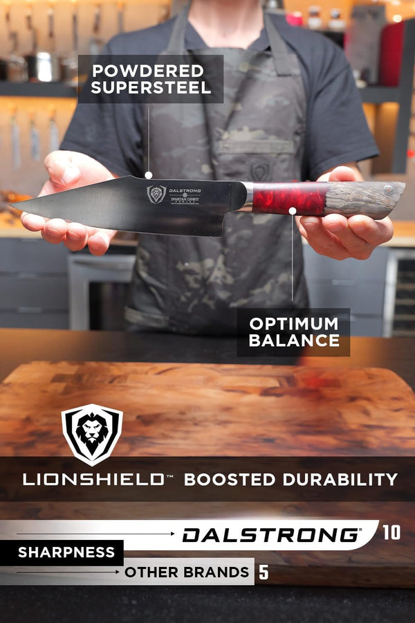 Santoku Knife - 7 Inch - Spartan Ghost Series - Premium American Forged S35VN Powdered Steel Kitchen Knife - Razor Sharp Kitchen Knife - Maple & Red Resin Handle - Vegetable Knife - Sheath6