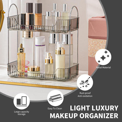 Bathroom Organizer Countertop, Makeup Storage, Skincare Cosmetic Tray Shelf, Perfume Holder Rack for Vanity Counter, Large Capacity, Easy to Install, Clean, 2 Tiers, Smoky Gray5