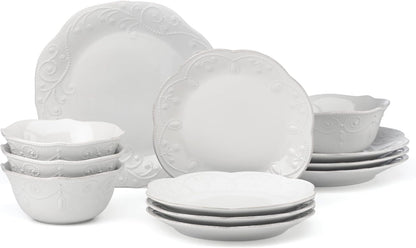 French Perle White Stoneware Dinnerware Set with All-Purpose Bowls1