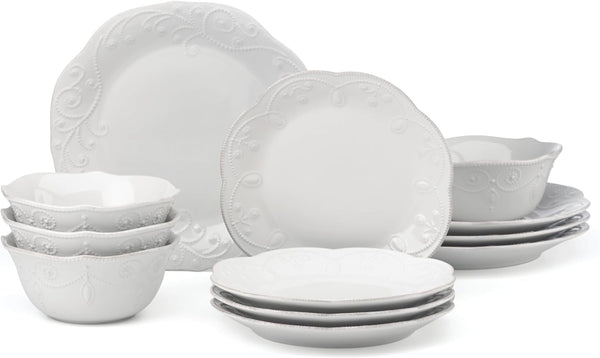 French Perle White Stoneware Dinnerware Set with All-Purpose Bowls1