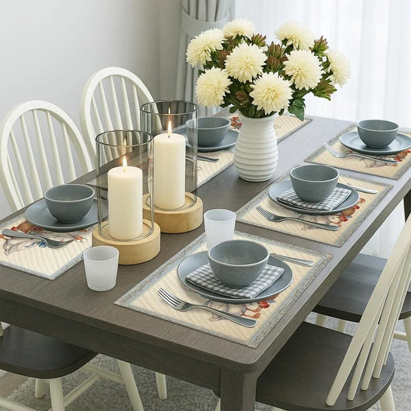 Vintage Geese Placemats, Country Style Decorative Place Mats for Dining Table, Spring Summer Non-Slip Washable Indoor Outdoor Kitchen Party Placemat Set of 64